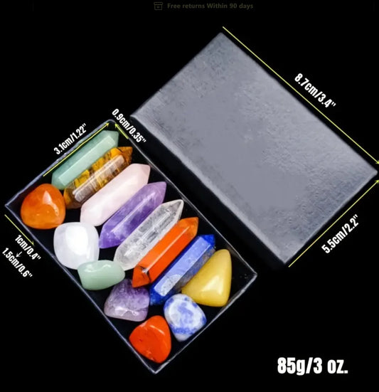 Set de 14 Piedras de Cuarzo y Cristales para Sanación de Chakras - Hexágono de Cuarzo Rosa para Meditación y Energía Oriental Mística, Ayuda para el Sueño