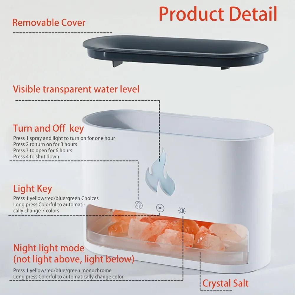 Humidificador Chimenea de Roca de Sal, Lámpara de Fuego Volcán, Difusor de Aroma con 7 Colores y Aceites Esenciales para el Hogar